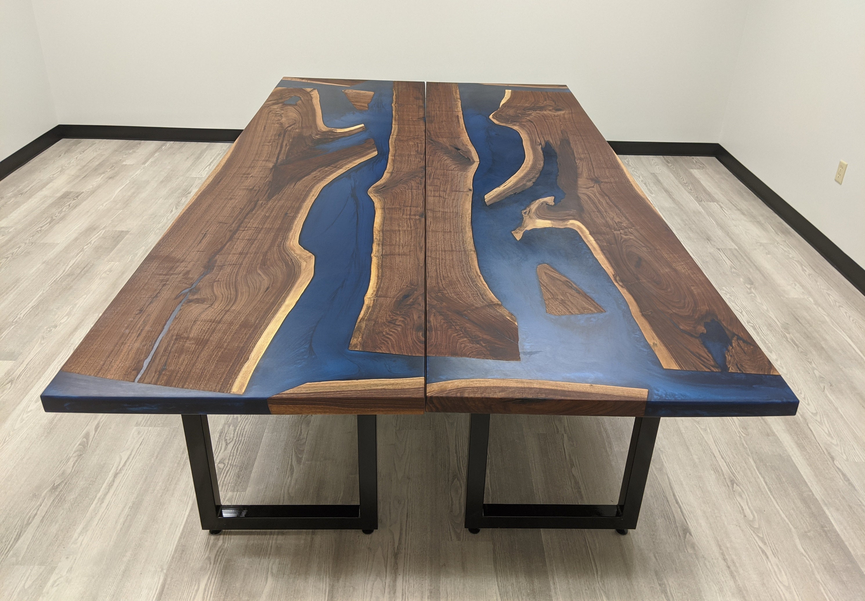 Custom 16' Resin Conference Table - Live Edge Wood River Table