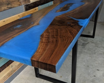 Computer desk, desktop, office, gaming desk, walnut wood, live edge, resin river, epoxy, study, work from home, table, metal legs