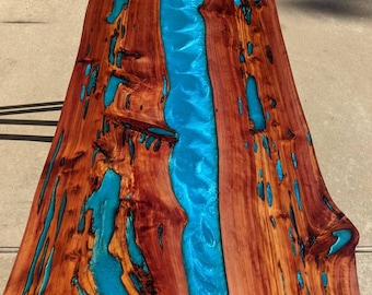 Cedar fireplace mantel top, turquoise, teal, resin river, gift 82" x 32"