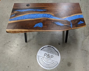 Live Edge Walnut Desk with Resin River: Custom Modern Desk