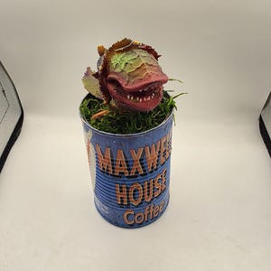 Audrey II  Little Shop of Horrors Inspired Airbrushed Carnivorous Plant Prop Handmade Display Includes Pot & Moss 4" Tall
