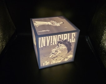 Invincible 3D Lithophane Lamp – 4 Panel LED Light Box – Omni Man & Mark Grayson – Anime Fan Art Decor