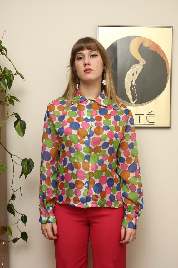 colorful polka dot blouse