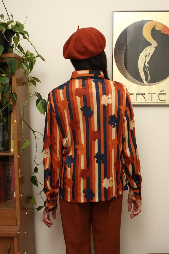 Vintage Burnt Orange Abstract Blouse 1960s-1970s - image 2