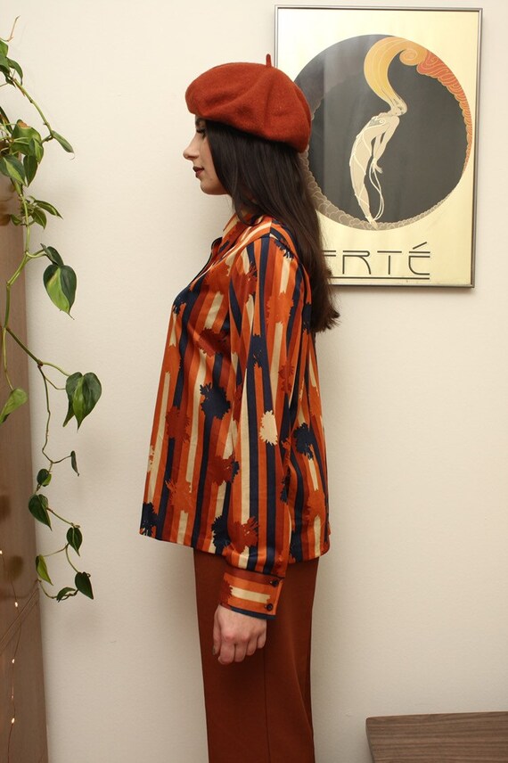 Vintage Burnt Orange Abstract Blouse 1960s-1970s - image 3