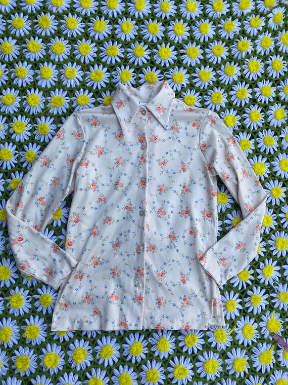 Beautiful 70s Floral Cotton Bohemian Blouse by Rock Candy