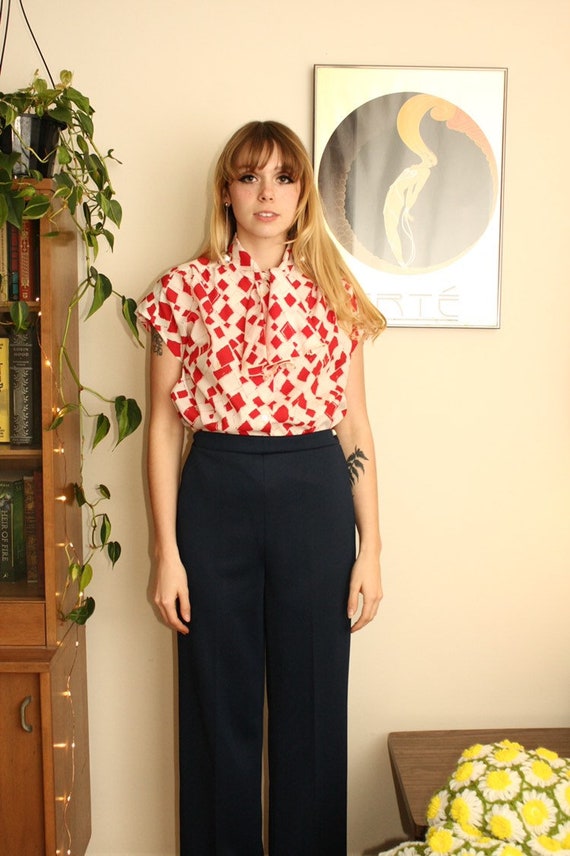 Geometric Red 1960s Blouse