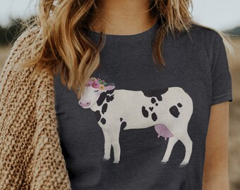 Ko-tröja / Koälskare-t-shirt / Vegansk t-shirt / Ko-gåvor / Landsbygdströja / Bondflicka / Akvarelltröja för kvinnor