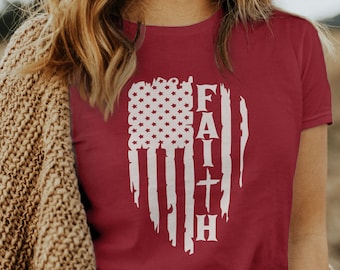 Faith Shirt, Faith American Flag Shirt For Women, Distressed American Flag T-Shirt, Christian Gift Shirt