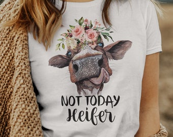 Camiseta Not Today Heifer, Camiseta Country Farm, Camiseta Vaca com Flores