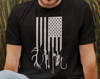 Jagd und Angeln Shirt, Geschenk für Papa, Jagen und Angeln Flagge T-Shirt