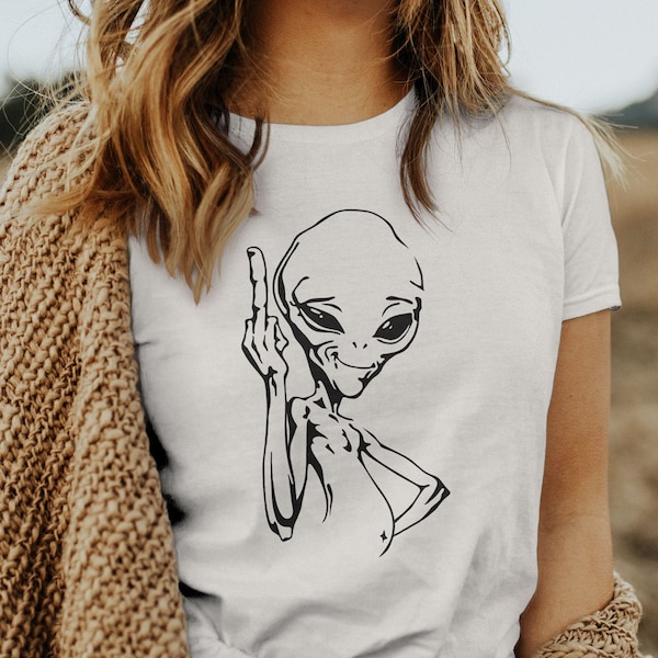 Alien Shirt, Funny UFO Shirt, Middle Finger Vintage T-Shirt, Area 51