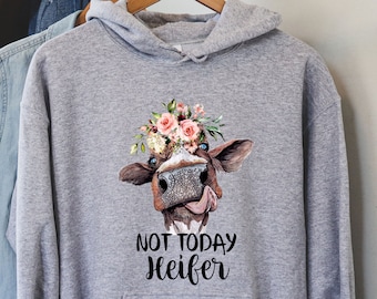 Nie dzisiaj bluza z kapturem Heifer, bluzy z kapturem Farm, bluza z kapturem Cow damska unisex