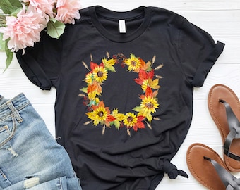 Floral Hippie Shirt, Botanical Shirt, Plant Shirt, Womens Fall Shirts, Vintage Boho T-Shirt, Autumn Shirt, Watercolor Flowers Tee