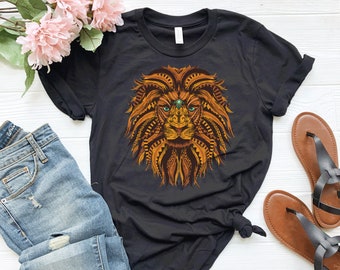 Lion Head Shirt / Animal Shirt / Boho Shirt / Psychedelic Mandala Shirt