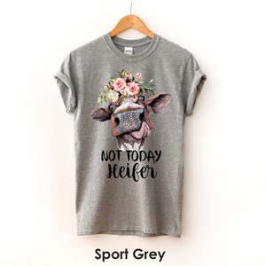 Women's 'Not Today Heifer' Funny Cow Graphic T-Shirt - V-Neck Casual Tee In Grey - View #4