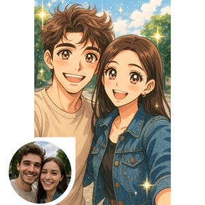 Custom Anime Portrait. Personalized Anime Cartoon. Best Gift Idea for Couple, Wife, Husband, Girlfriend or Boyfriend.