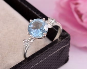 Details about   Blue Sky Topaz Ring Tiny Stacking Dainty 925 Sterling Silver Handmade Women Gift