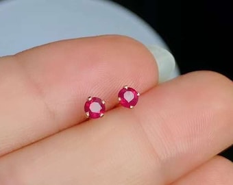 0.39 Carats. Quality Natural Red Ruby Round Single Ruby Post Earring 4mm