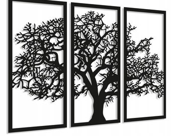 3er Set Paneele Lebensbaum / Durchbrochenes Dekopaneel 3D / Dekorative Holzpaneele / Schwarzer Velours / Wanddekor aus Holz /