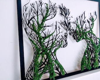 Durchbrochenes Dekopanel 3D/ Baum mit Moos/ Wanddekoration mit Moos/ Wohnzimmer Wandkunst/ Walddekorationen/ Konservierte Mooskunst/