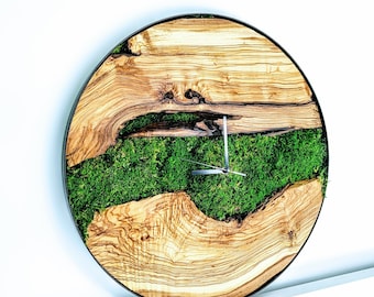 Moos-Wanduhr / Rundes Kunstmoos, Holz 28", 20", 12" (70cm, 50cm, 30cm) / Öko, natürliche Uhr / auf Bestellung gefertigt