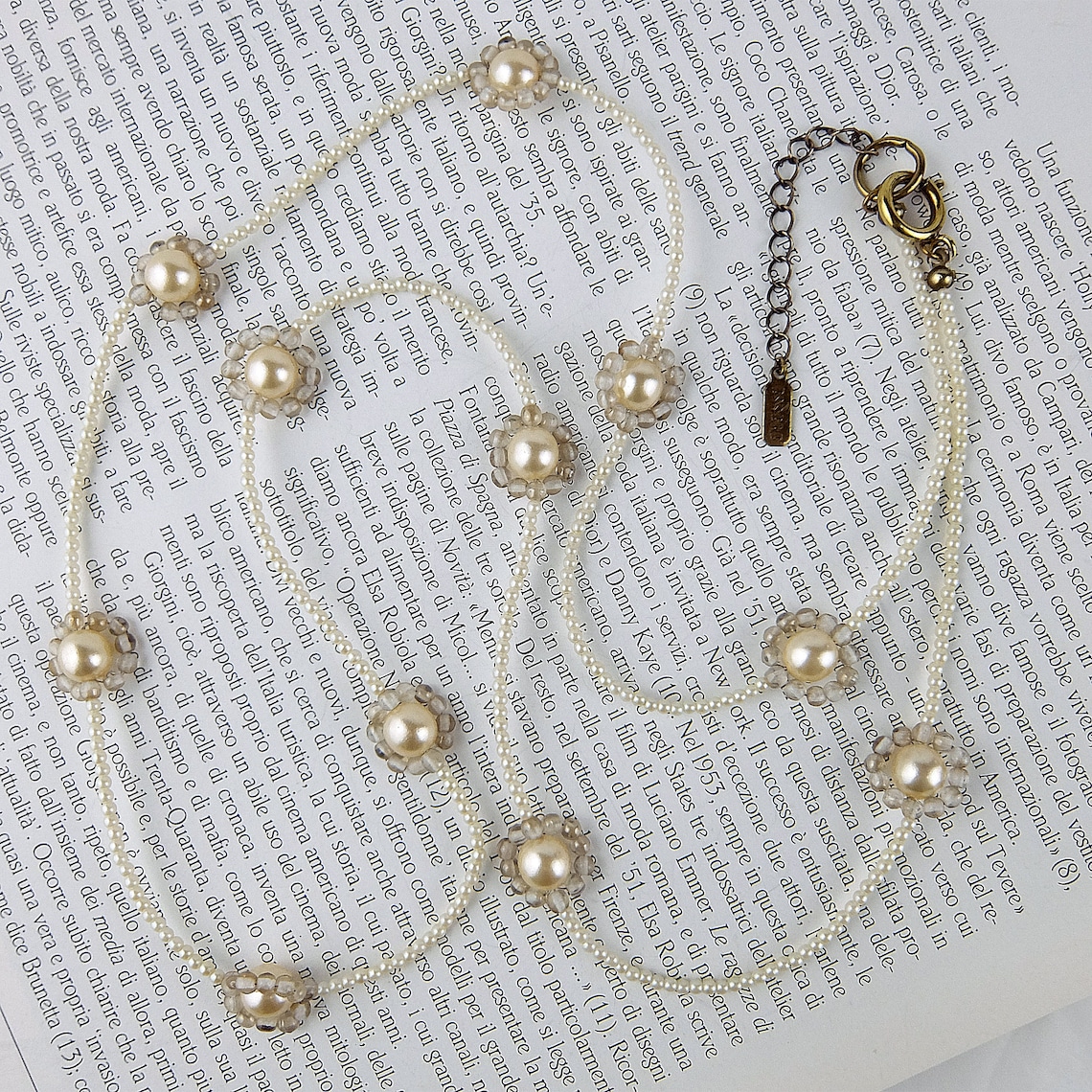 Pearl Long Necklace Saturn Image Pearl Necklace Glass Etsy