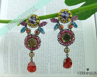 Tropical Berry Earrings, Colorful Rhinstone Crystal Glass Earrings, Bright Colors Summer Earrings