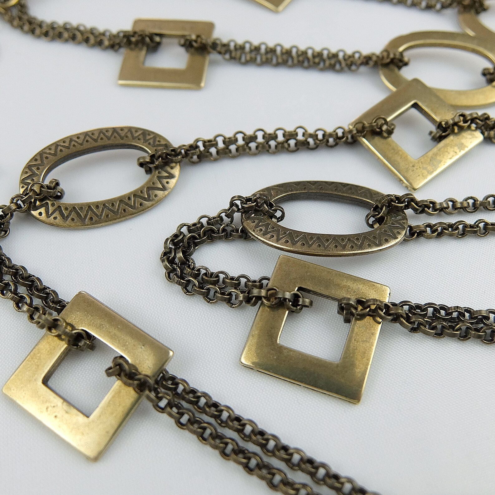 Long Chain Necklace and Earrings Set With Oval and Square Etsy