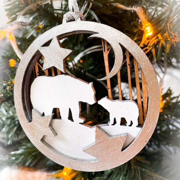 Christmas Ornament Mama and Baby Bear SVG, Laser Cut Christmas Ornaments, Christmas Tree balls, Digital File
