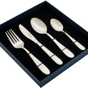 Childrens Kids Personalised Engraved 4 Piece Cutlery Set in Presentation Box 18/10 stainless steel Perfect Christmas Christening Birthday