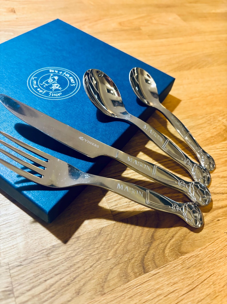 Personalised Football World Cup Cutlery Set: Engraved Stainless Steel Children's Christening Gift image 13