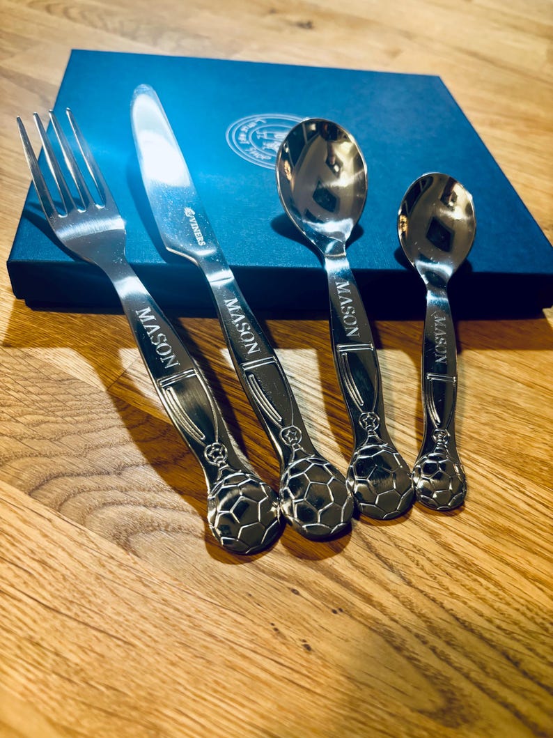 Personalised Football World Cup Cutlery Set: Engraved Stainless Steel Children's Christening Gift image 11