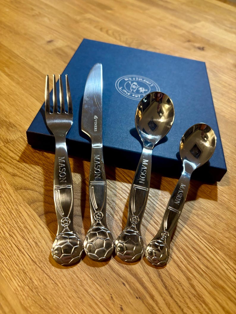 Personalised Football World Cup Cutlery Set: Engraved Stainless Steel Children's Christening Gift image 12