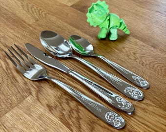 Personalised Dinosaur Cutlery Set  - Engraved Childrens Birthday Christening Gift