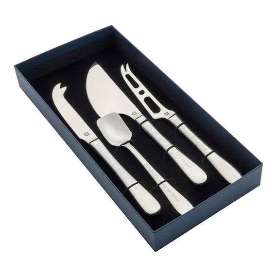 Personalised Engraved Cheese Knife Set: Stainless Steel, Wedding Anniversary Christmas Gift Presentation Box