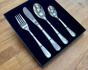 Engraved Teddy Bear 4-Piece Children's Cutlery Set Birthday Christening Gift