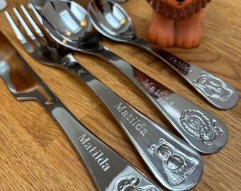 Personalised Jungle Animal Cutlery Set - Viners Kids Engraved Birthday Christening Gift