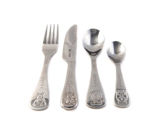 present presentation box Viners Childrens Kids Personalised Jungle Animal 4 Piece Cutlery Set In Presentation Box Engraved Easter Christening Birthday Baptism Gift