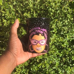 Custom Rhinestone Afro Woman Mug: Bedazzled Coffee Cup
