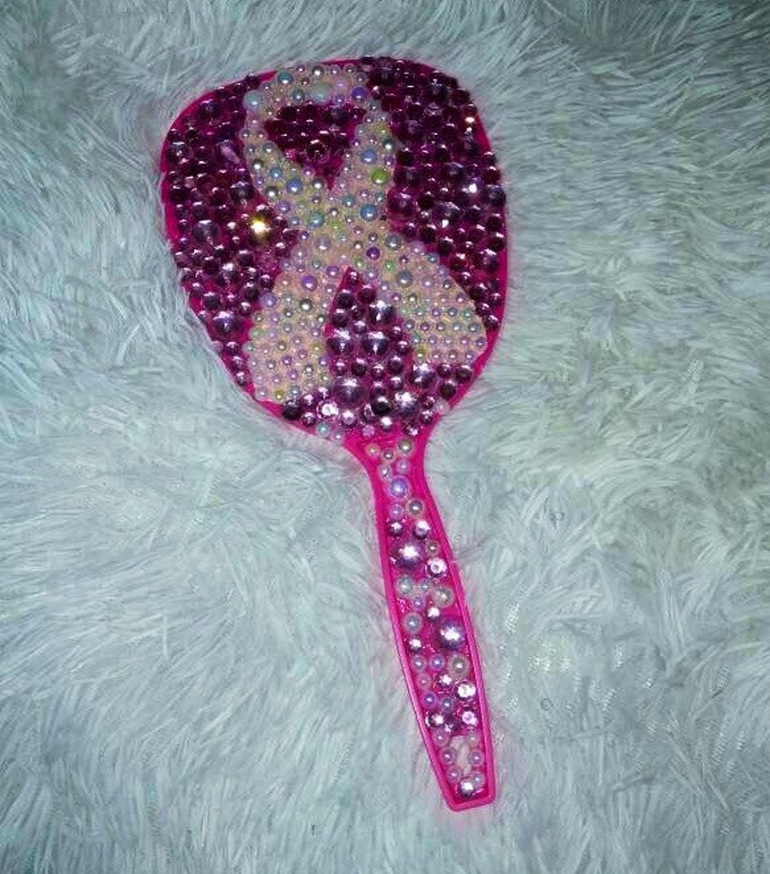 Breast Cancer Bling Mirrors, Pearl Rhinestone Beaded Mirror, Bedazzled