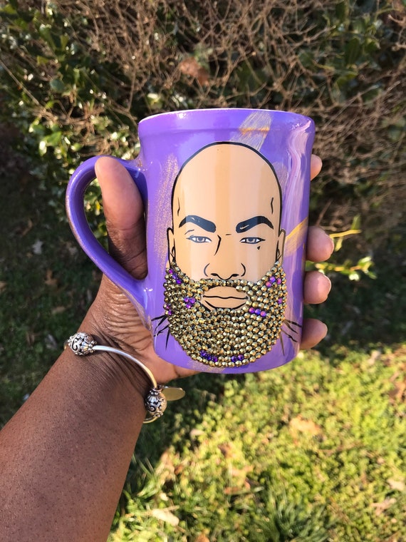 Mens Coffee Mugs, Bling Man Mugs, Fraternity Inspired Gifts, Mens Cups,  Purple and Gold,bald Man, Black Men, Fathers Day, Dad 