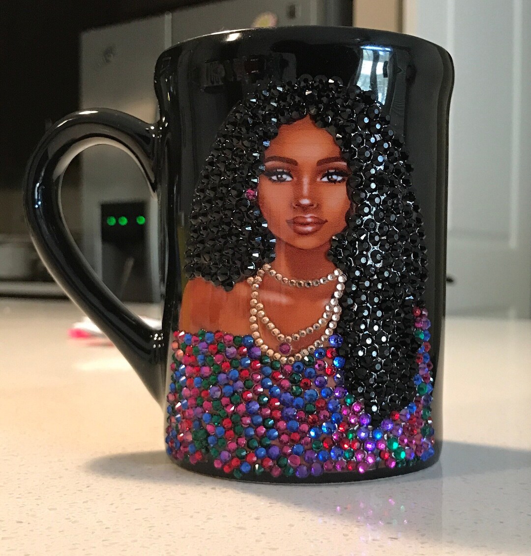 Bling Coffee Mug, Black Girl Magic Cup, Rhinestone Decorated Drinkware