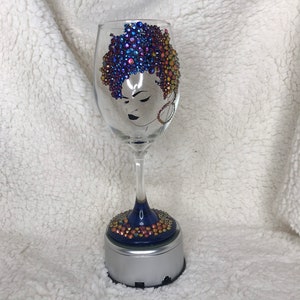 Wine Glasses, Bling Personalized, Afro diva wine glass, Custom Decorated drinkware , glassware, custom stemware, gifts for woman