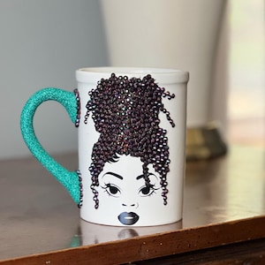 Rhinestone Messy Bun Mug: Beaded Ceramic Coffee Cup