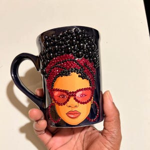 Personalized Rhinestone Coffee Mug: Beaded Hair Design, Custom Name