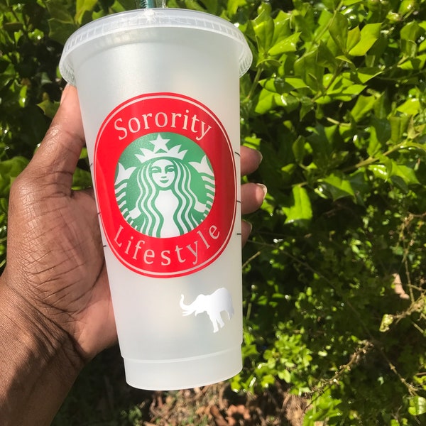 Sorority Starbucks Venti Cold Cups, Black Girl, Coffee Cups, 24oz Tumbler, elephant , Red and White , Soror Gifts, Sisterhood, Sister, Greek