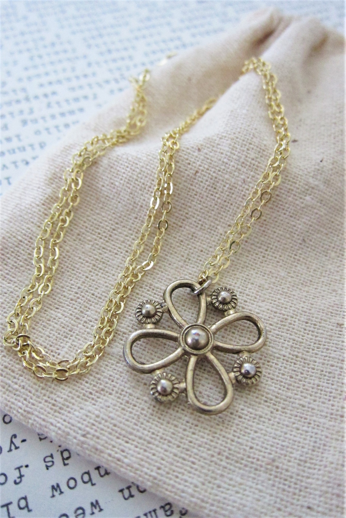 Four Petal Flower Necklace Simple Dangle 14K Gold Plated Etsy