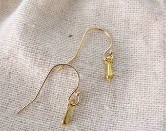 Tiny Gold Colored Teardrop Dangle Earrings - 14K Gold Filled Hook, Minimalist Jewelry, Simple, Dainty Jewelry, Small Lightweight Earring