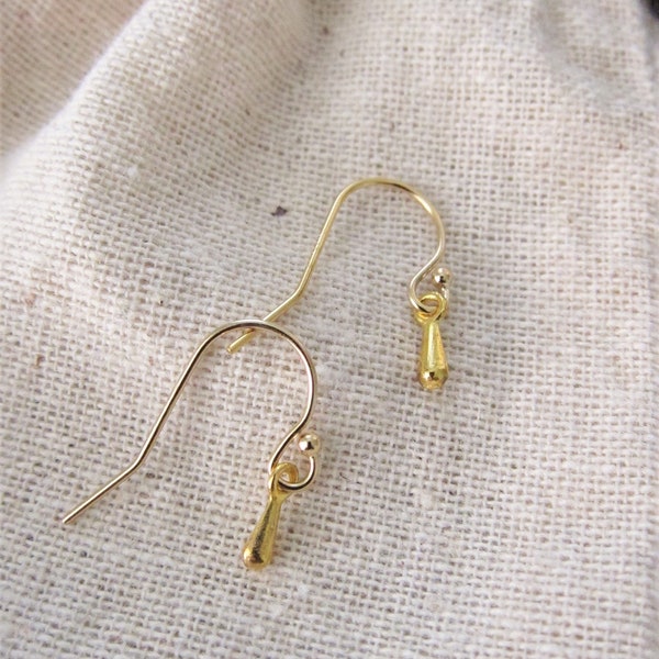 Tiny Gold Colored Teardrop Dangle Earrings - 14K Gold Filled Hook, Minimalist Jewelry, Simple, Dainty Jewelry, Small Lightweight Earring